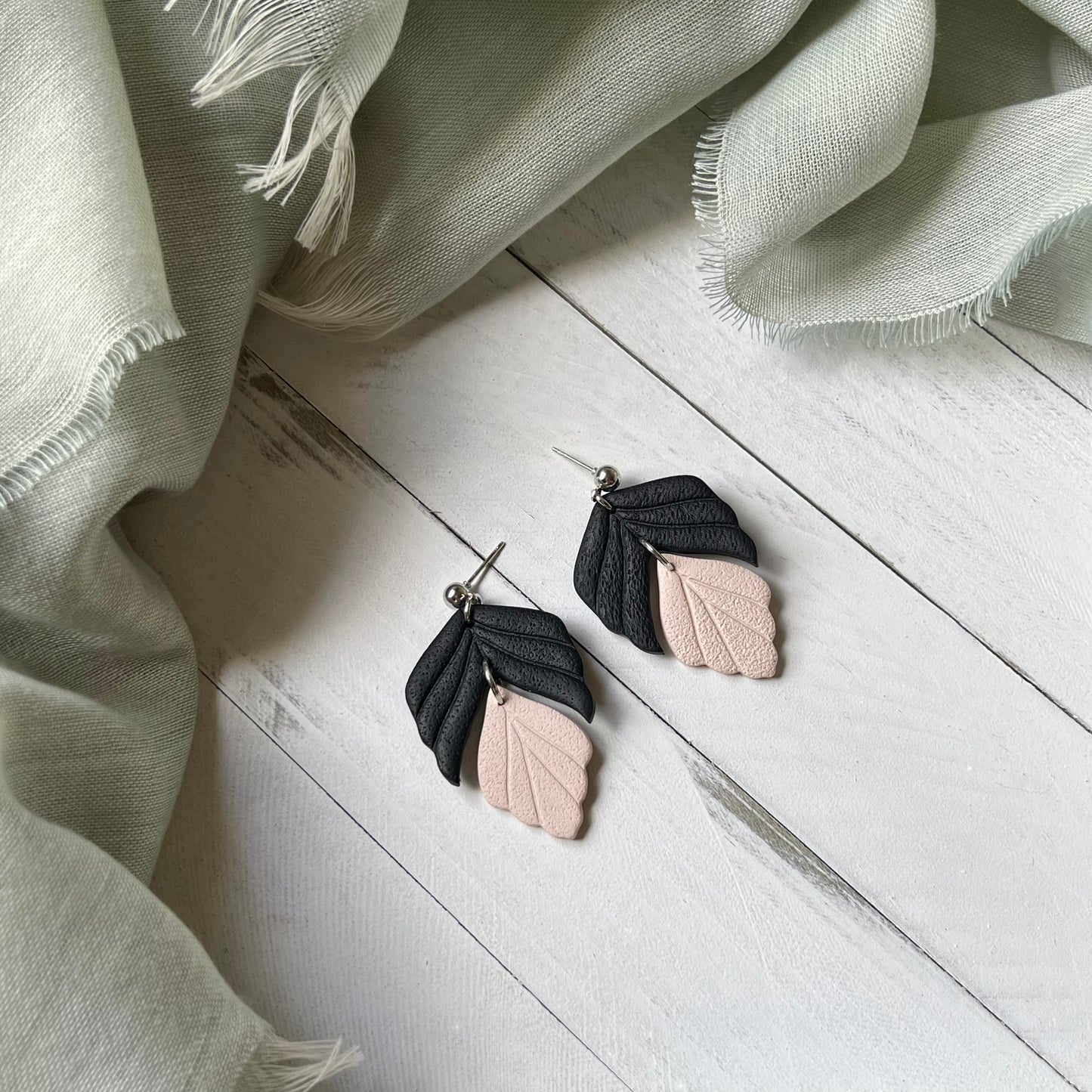 Classic Modern Leaf Polymer Clay Dangle Earrings