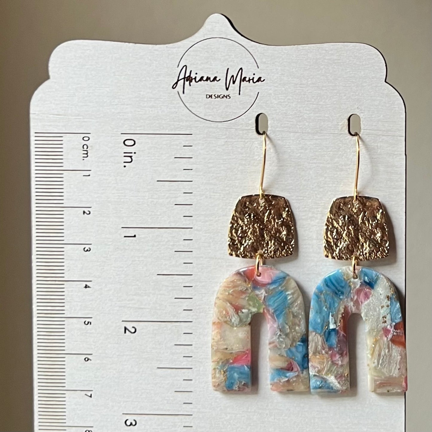 Pastel Marbled Polymer Clay Arch Dangle Earrings