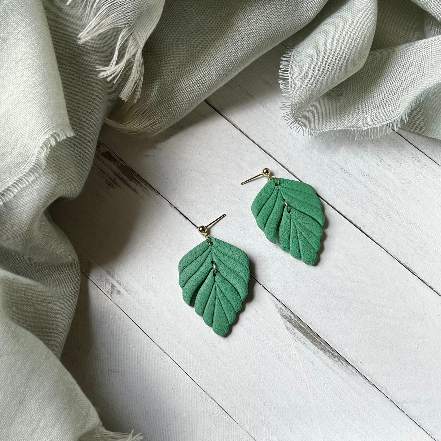 Classic Modern Leaf Polymer Clay Dangle Earrings