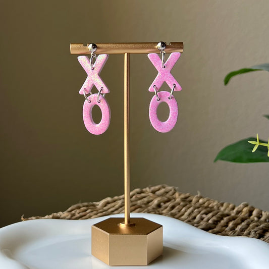 XOXO Pink Holographic Glitter Polymer Clay Earrings