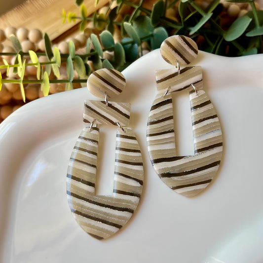 Neutral Stripes Translucent Polymer Clay Statement Earrings