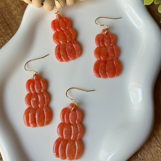 Orange Marbled Triple Stacked Pumpkin Polymer Clay Earrings