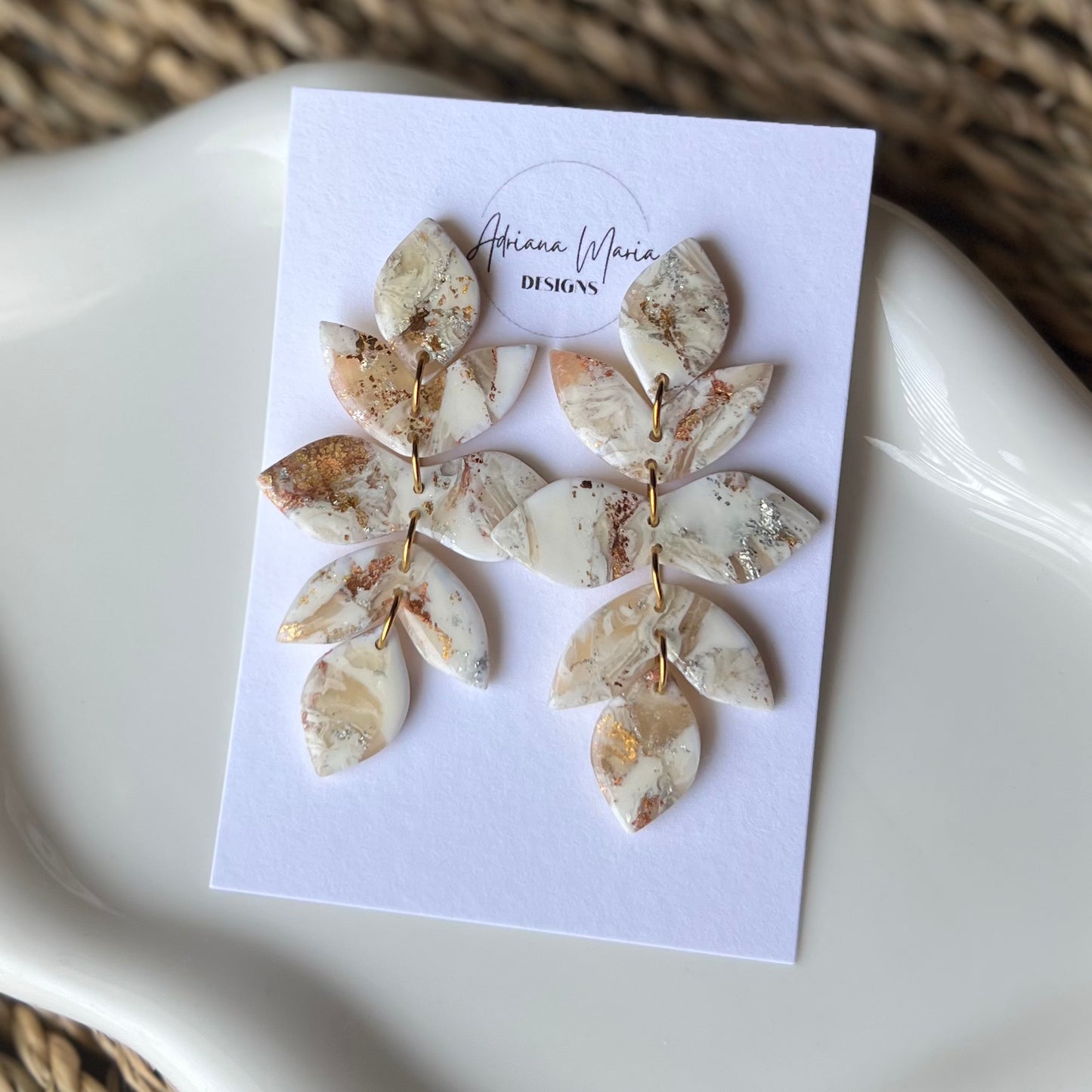 Warm Ivory Petal Polymer Clay Dangle Earrings