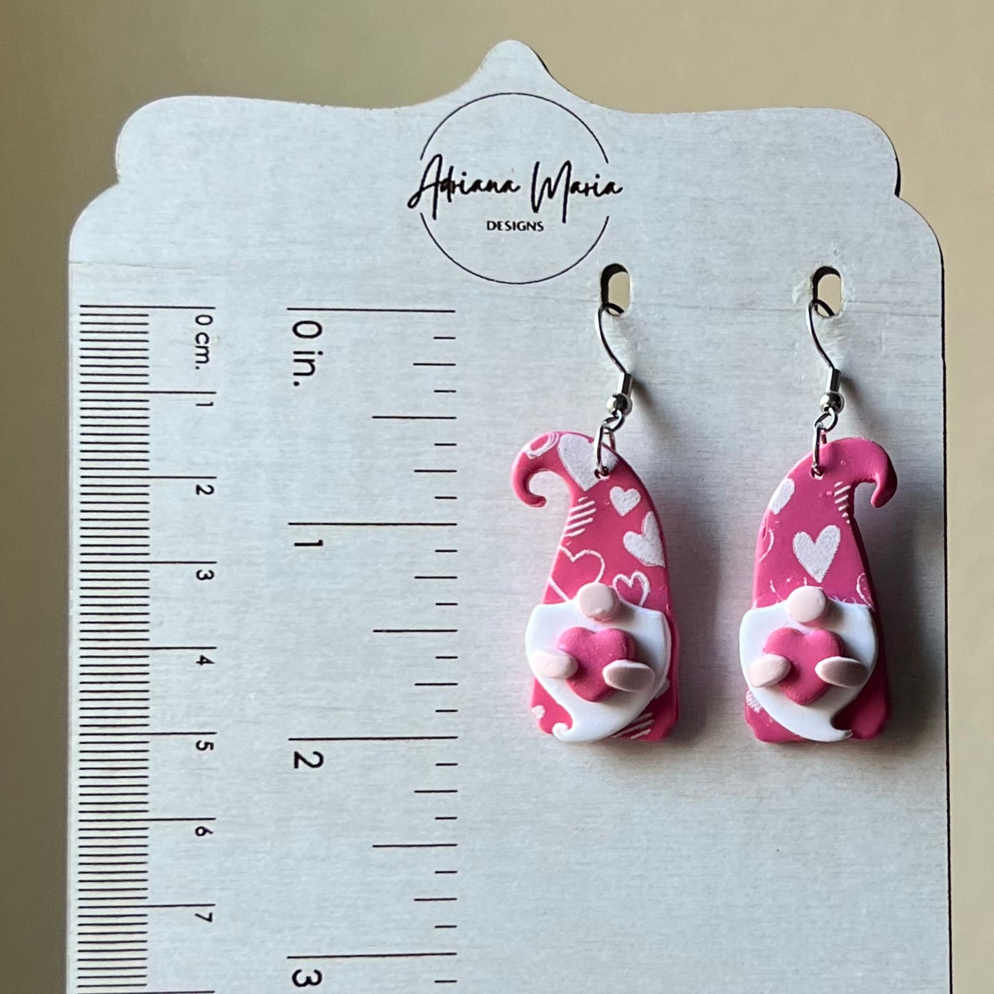 Pink Heart Gnome Polymer Clay Dangle Earrings