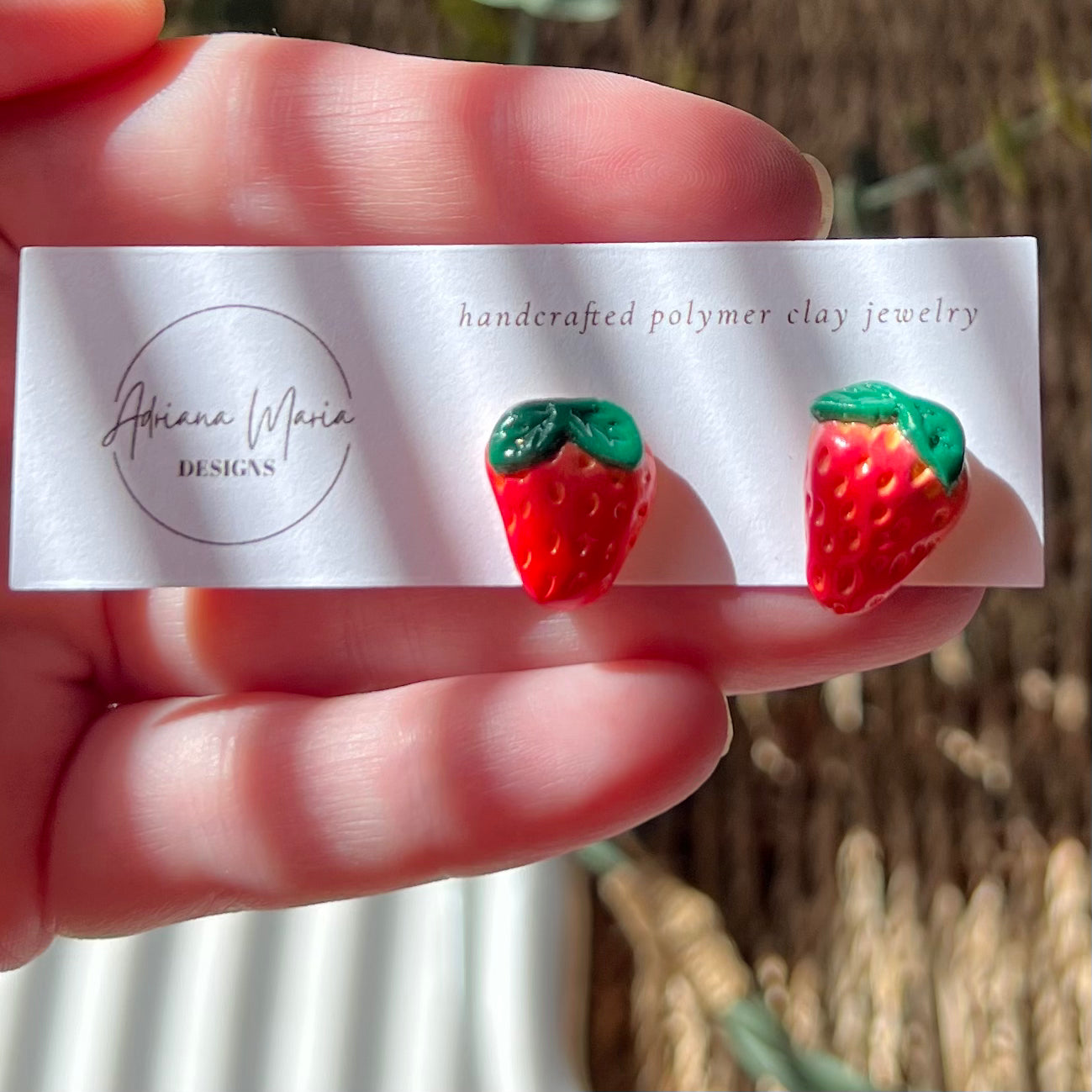 Mini Red Strawberry Polymer Clay Stud Earrings, miniature fruit realistic