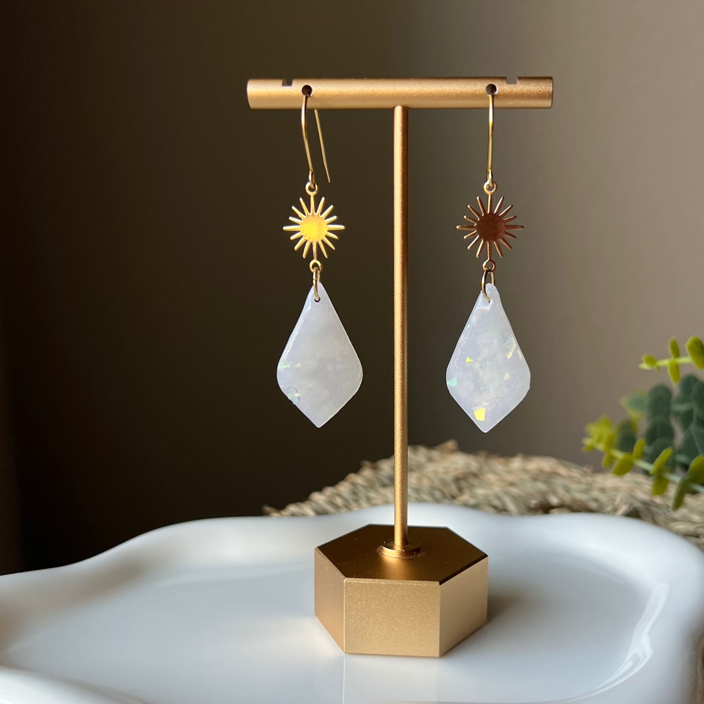 Translucent Holographic Drop Sunburst Polymer Clay Earrings