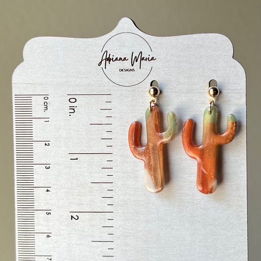 Polymer Clay Earrings - Marbled Cactus Dangles