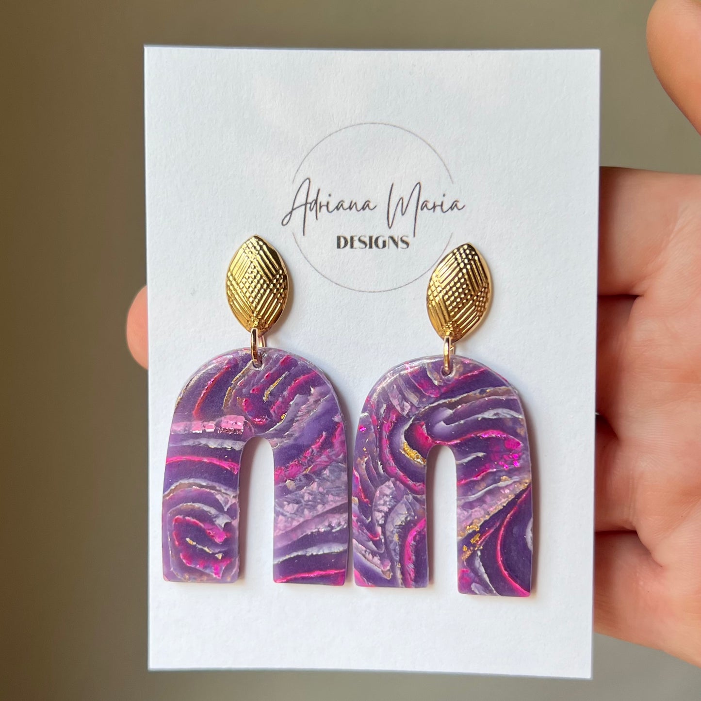 Dream In Purple: Agate Marbled Arch Polymer Clay Earrings