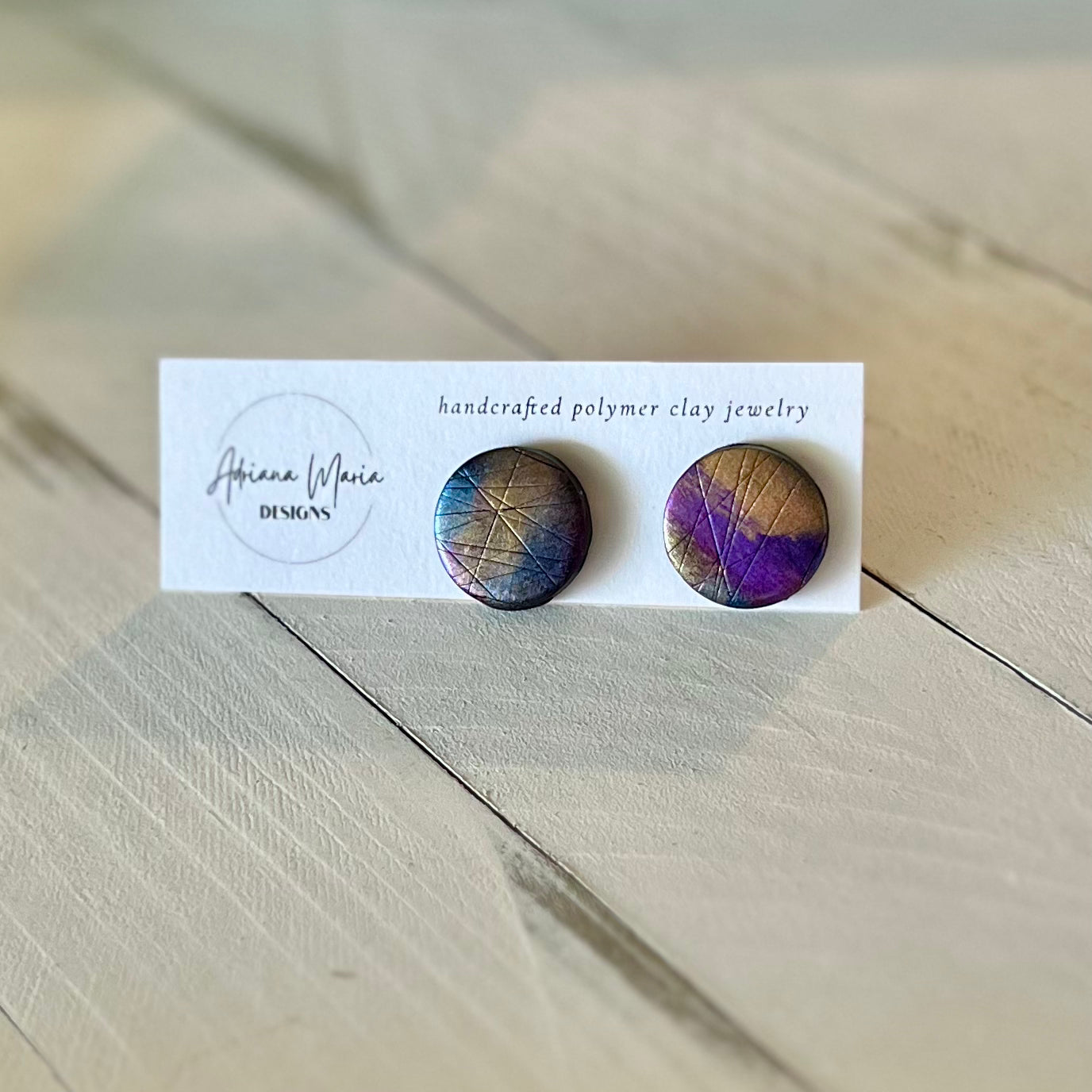 Labradite inspired Polymer Clay Stud Earrings - circle