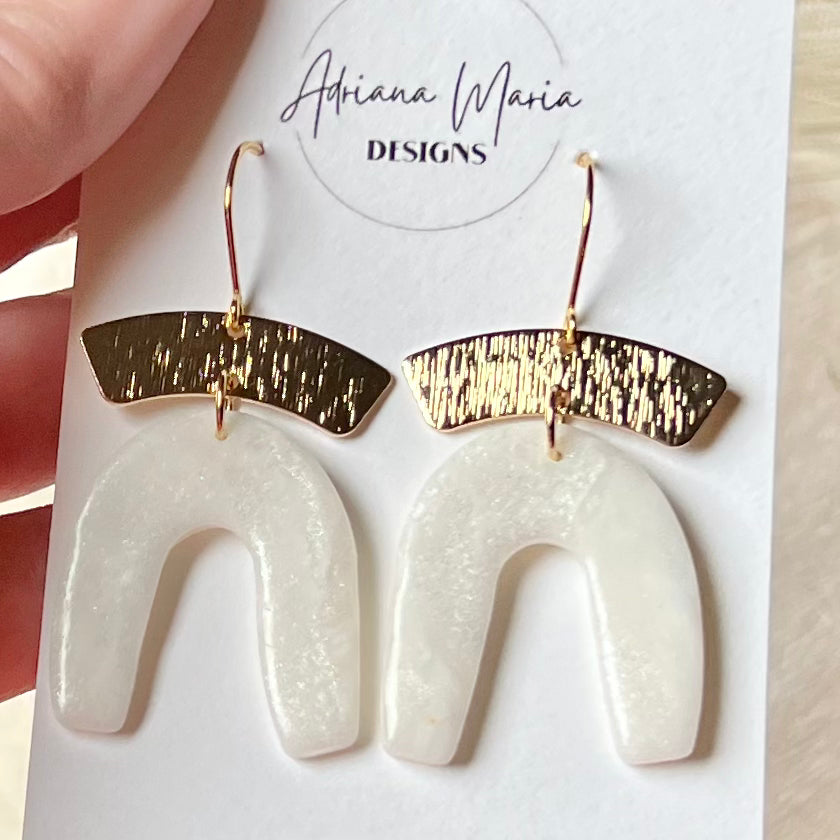 White & Translucent Shimmer Organic Arch Polymer Clay Earrings