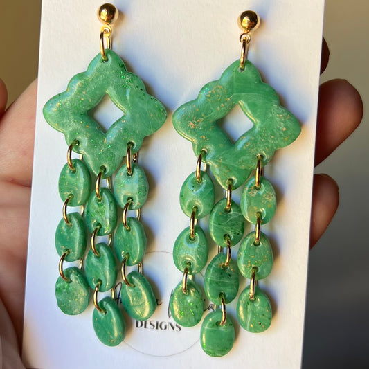Emerald Green Marbled Polymer Clay Statement Earrings