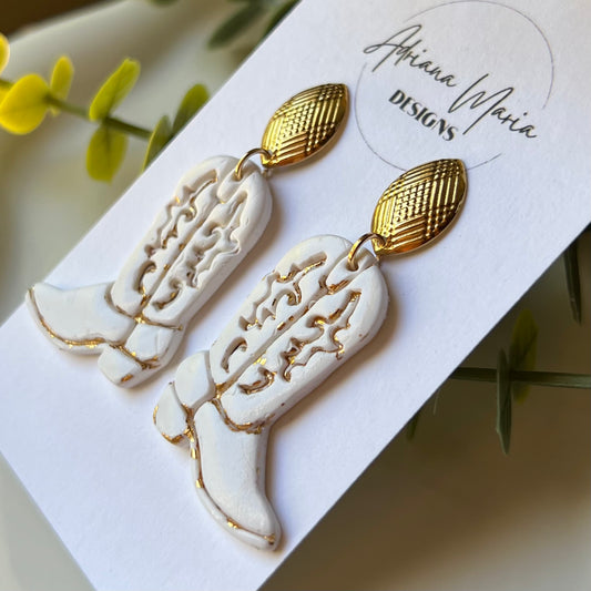 White Cowboy Boots Polymer Clay Earrings