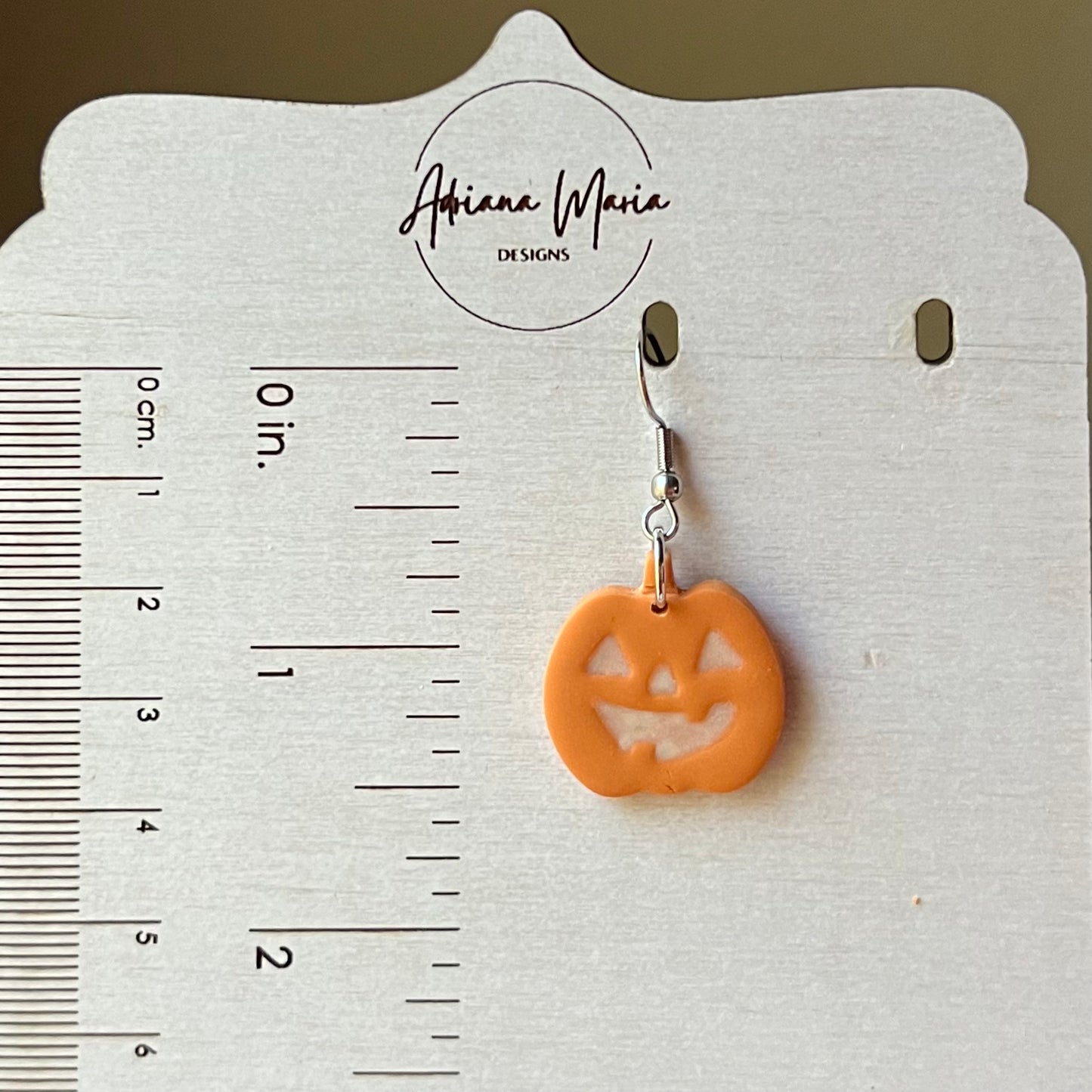 Orange Halloween Jack o’lantern Pumpkin Glow in the Dark Face Polymer Clay Hoop Earrings