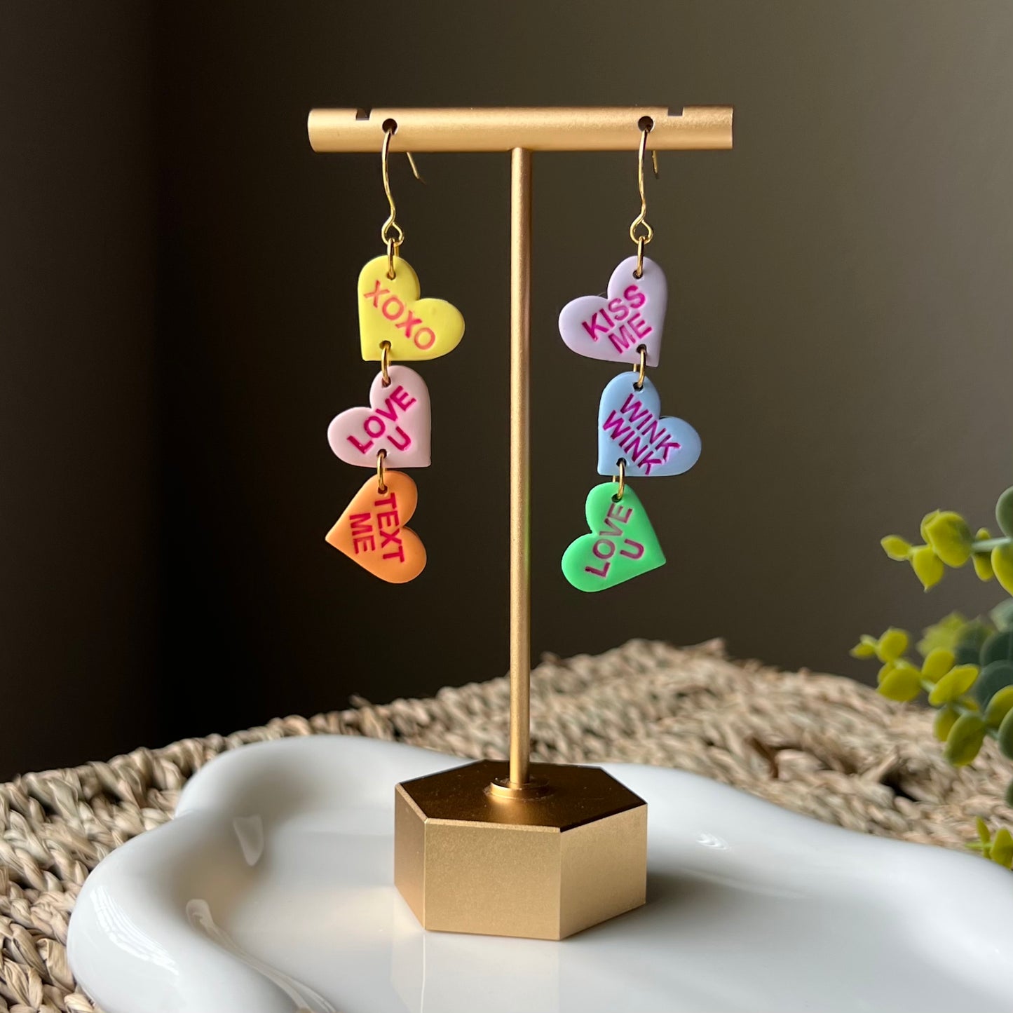 Valentine’s Day Conversation Candy Heart Polymer Clay Dangle Earrings