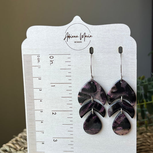Polymer Clay Earrings - Midnight Magic: Black & Purple Statement Dangles