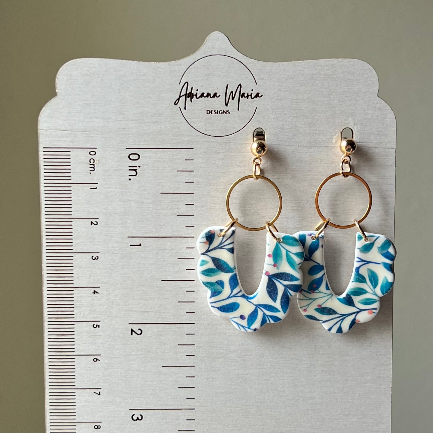 Spring Floral Print Scalloped Polymer Clay Dangle Earrings