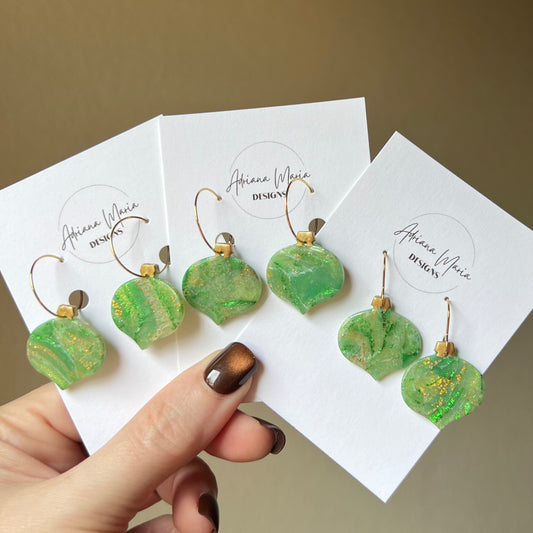 Green marbled Christmas Ornament Polymer Clay Earrings