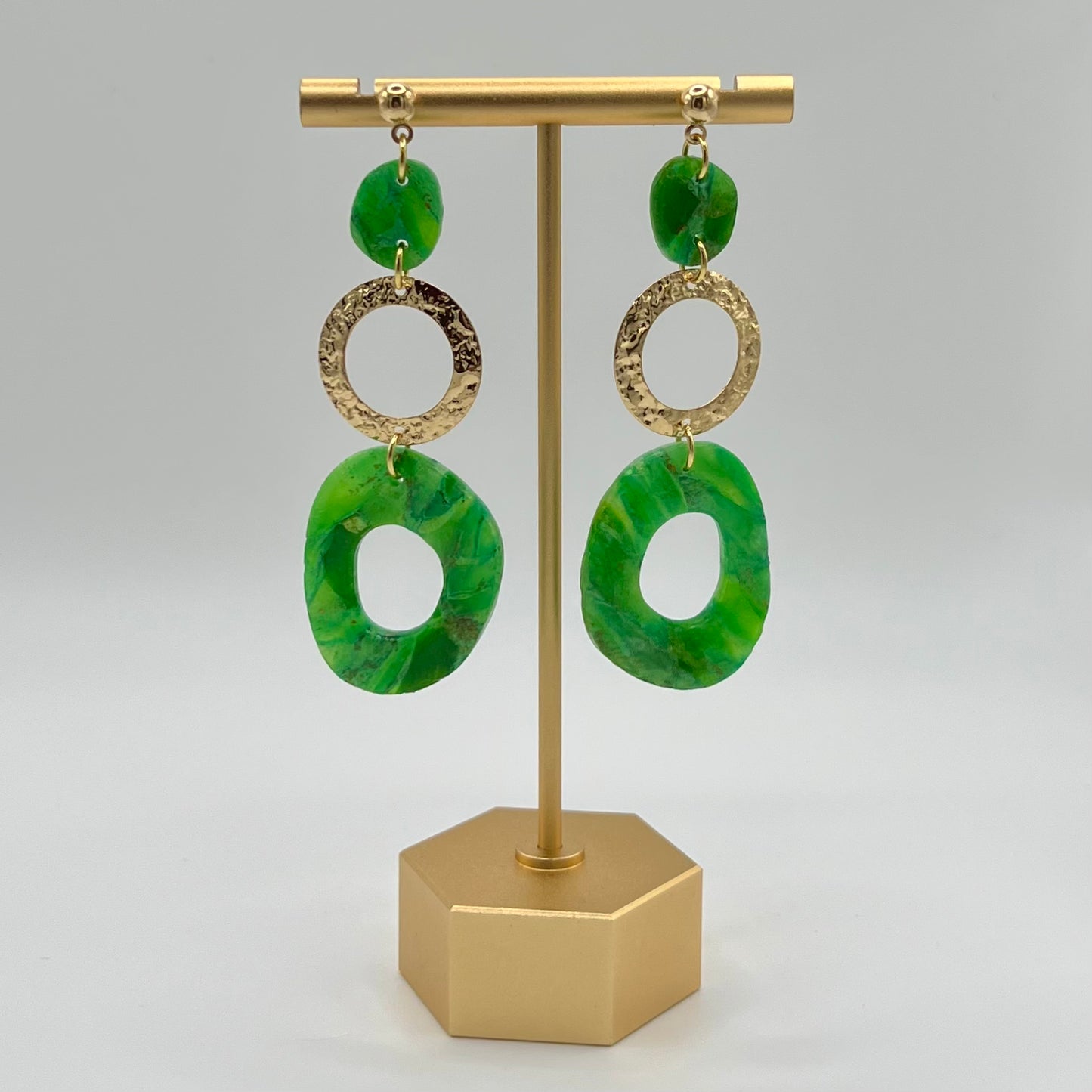 Green Translucent Polymer Clay Statement Earrings
