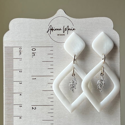 White & Translucent Marbled Polymer Clay Earrings