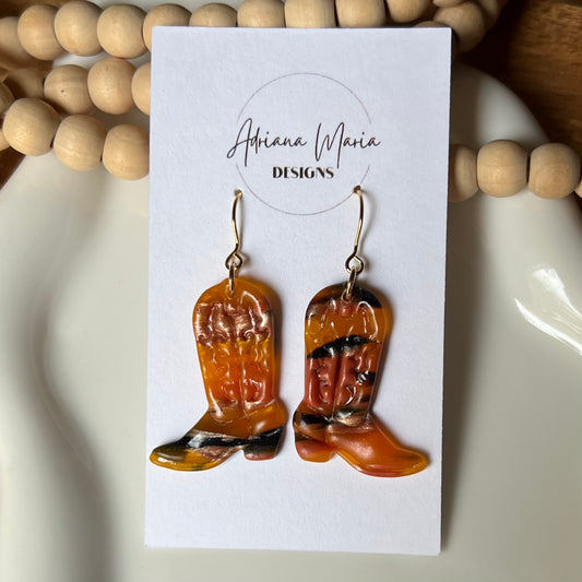 Amber Flame: Cowboy Cowgirl Boots Polymer Clay Earrings