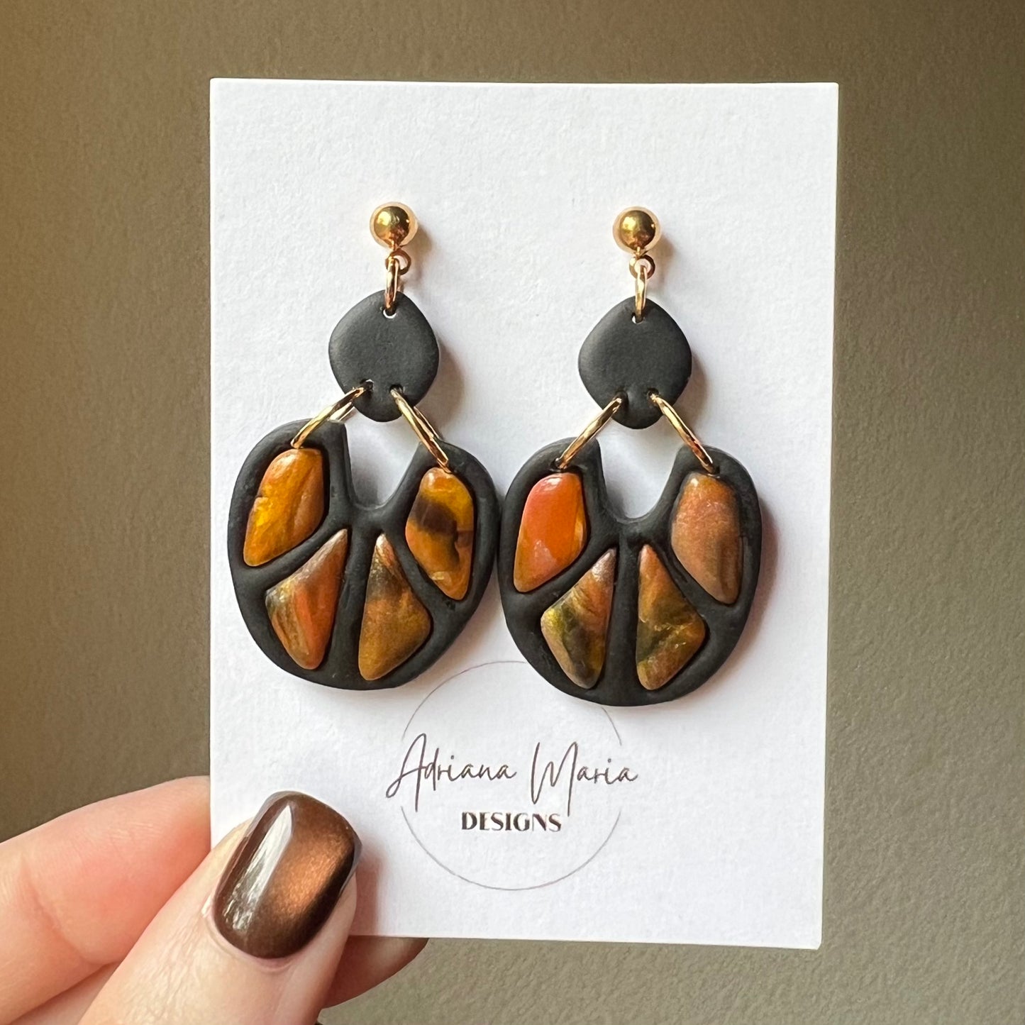 Amber Flame: Bezel Polymer Clay  Earrings