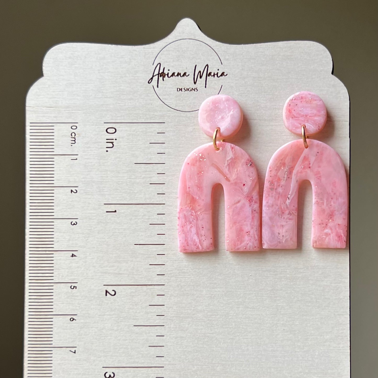 Soft Pink Marbled Organic Arches Polymer Clay Earrings