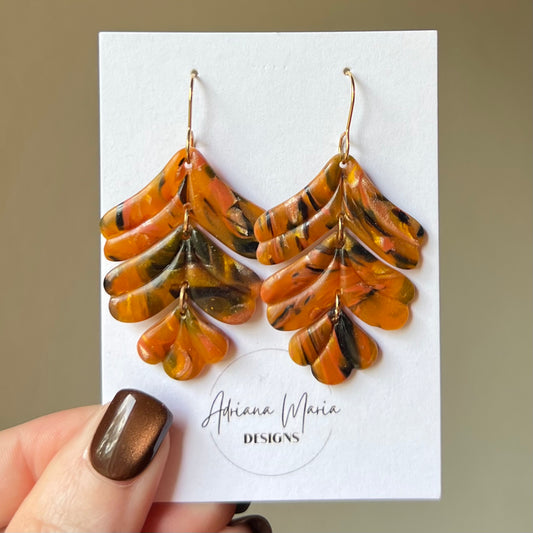 Amber Flame: Foliage Polymer Clay Earrings