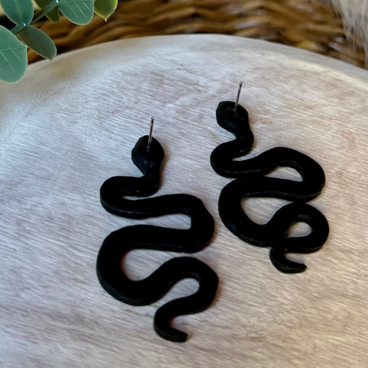 Black & Gold Snake Polymer Clay Stud Earring