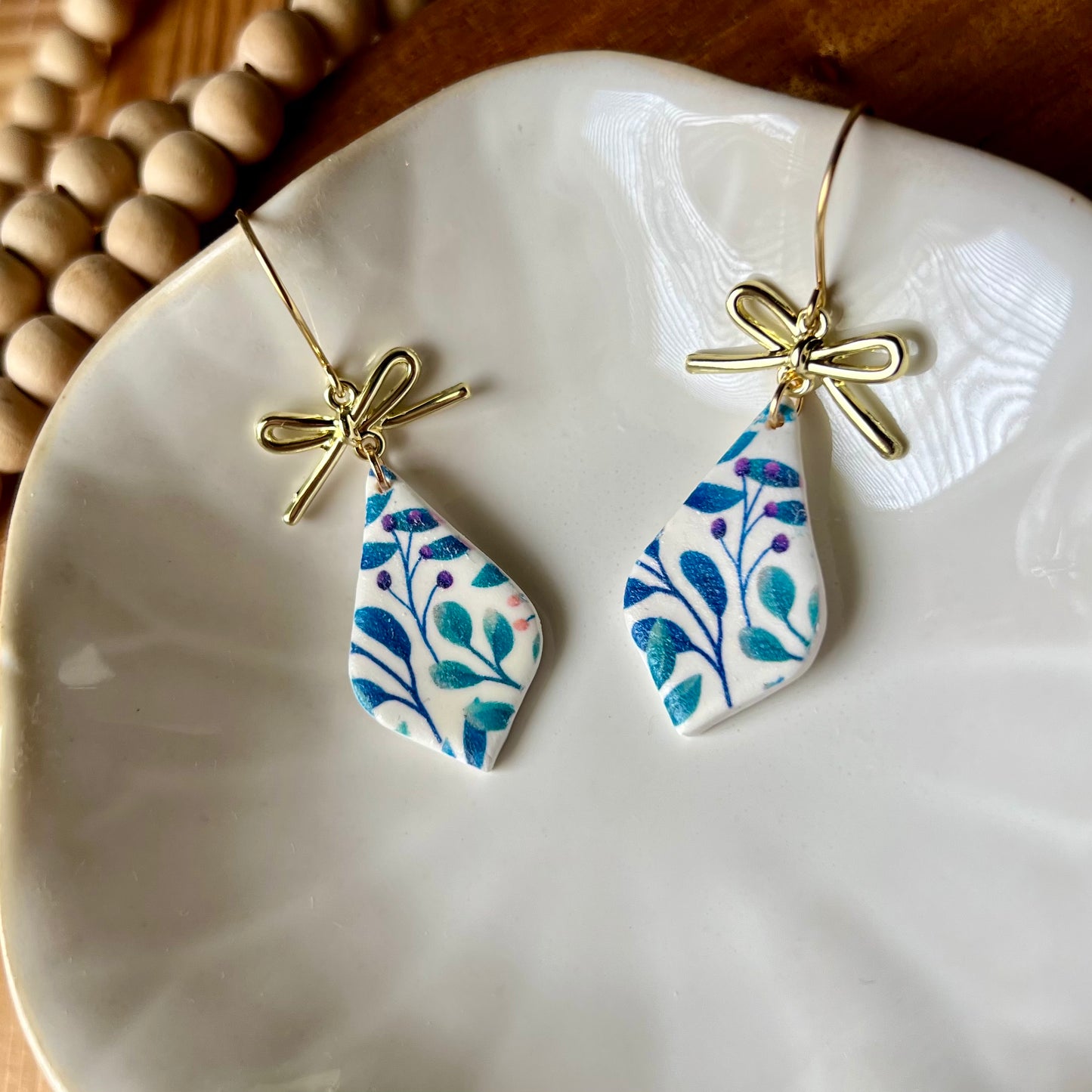 Spring Floral & Bow Polymer Clay Dangle Earrings