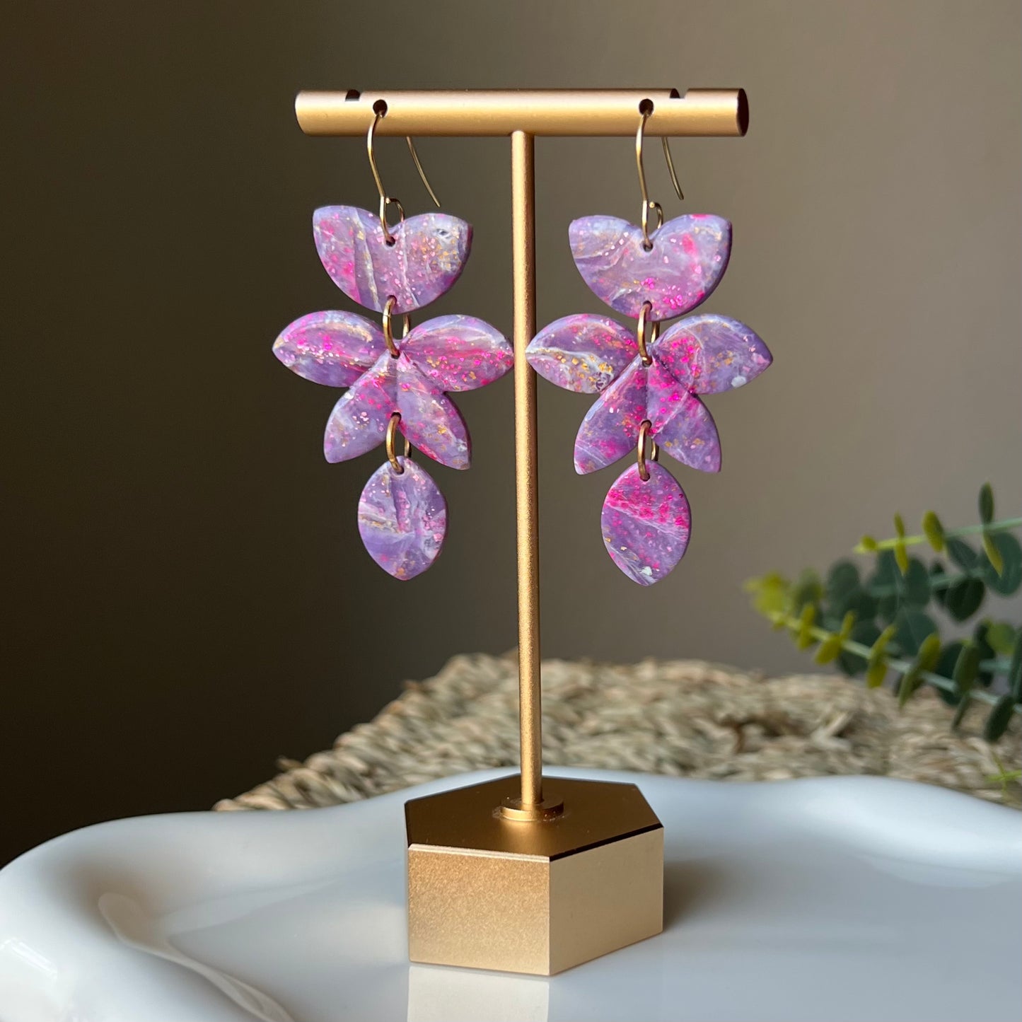 Purple Marbled Clay Earrings