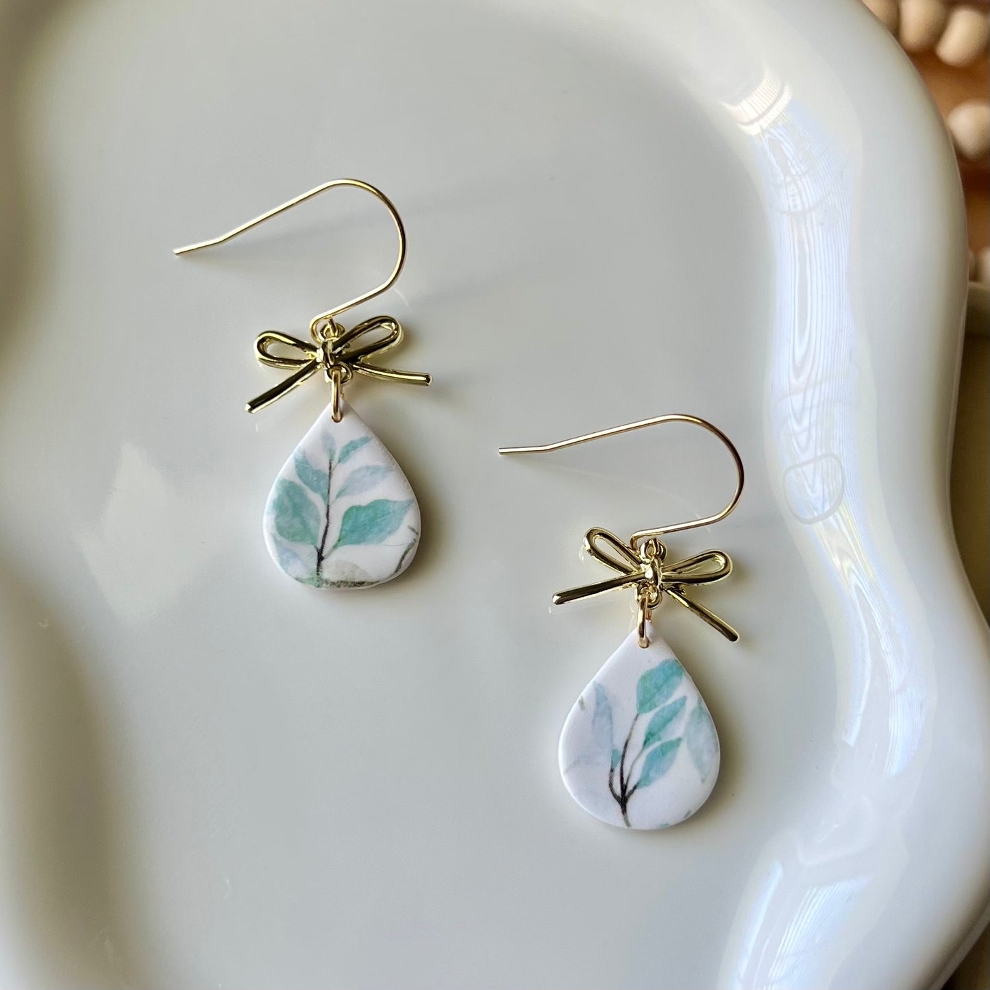 Spring Floral & Bow Polymer Clay Dangle Earrings