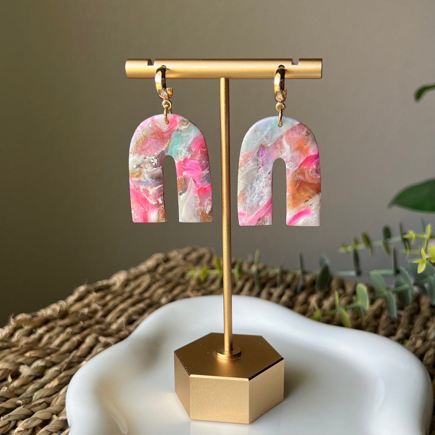 Color Flux Polymer Clay Half Hoop Earrings