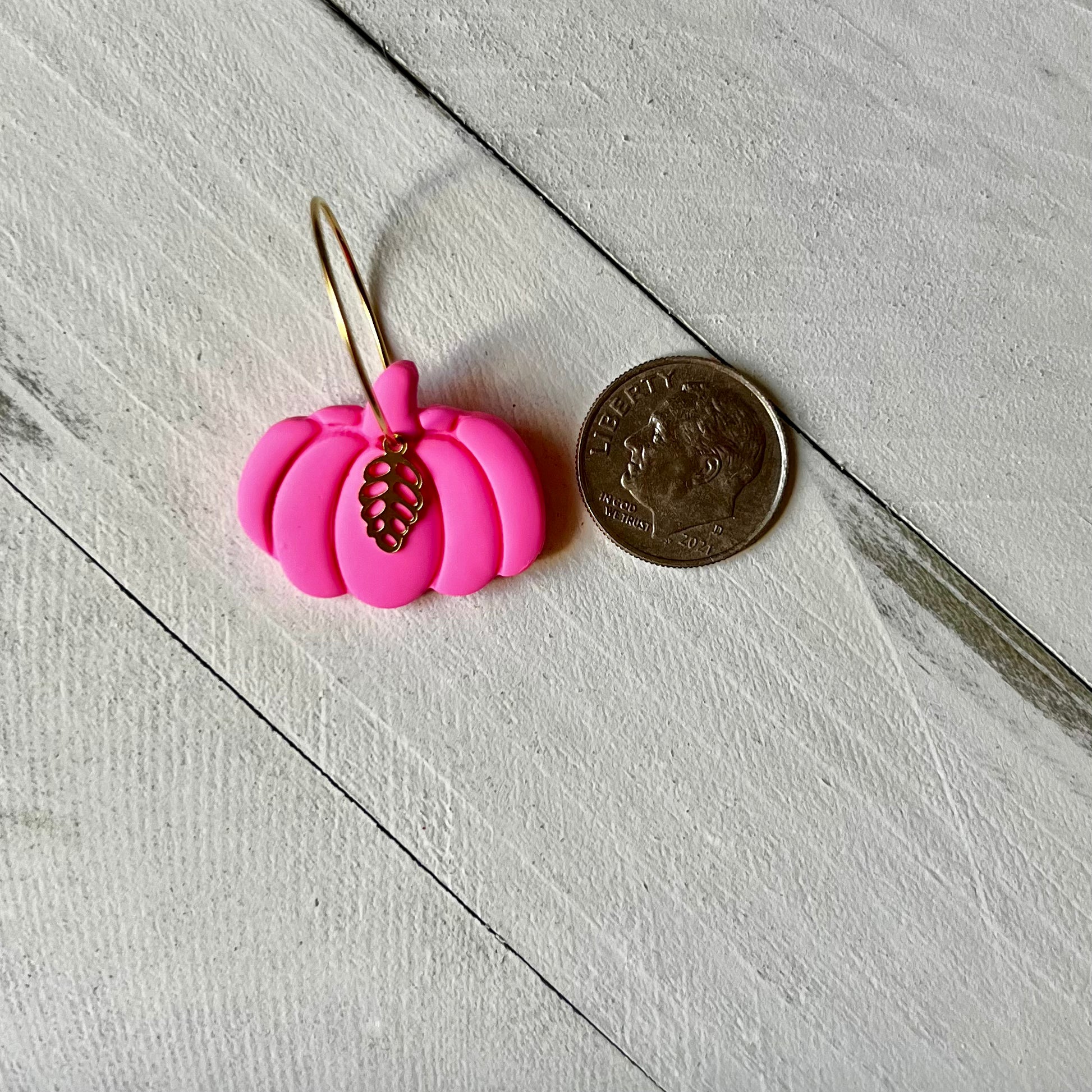 Pink and Orange Heart Hoop Earrings Handmade Polymer Clay 