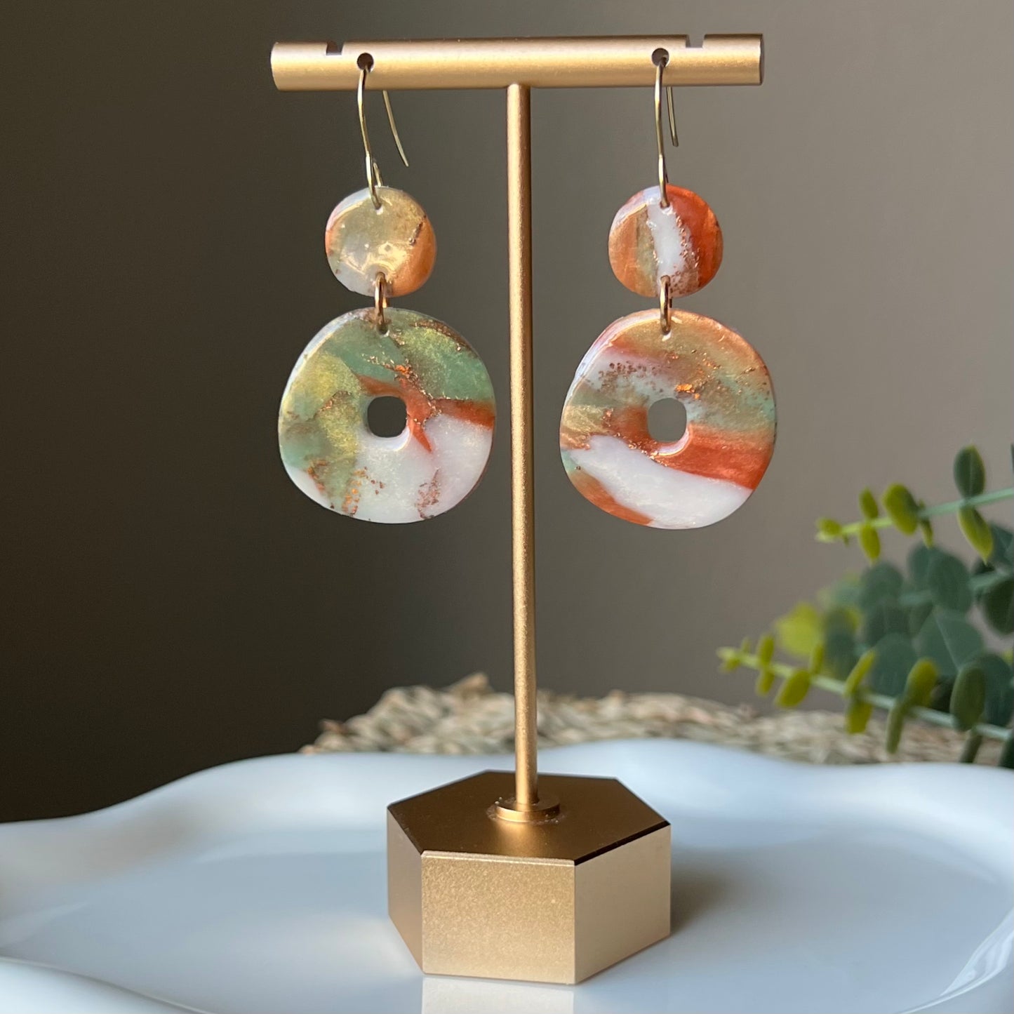 Earthen Glow Organic Circle Polymer Clay Dangles Earrings