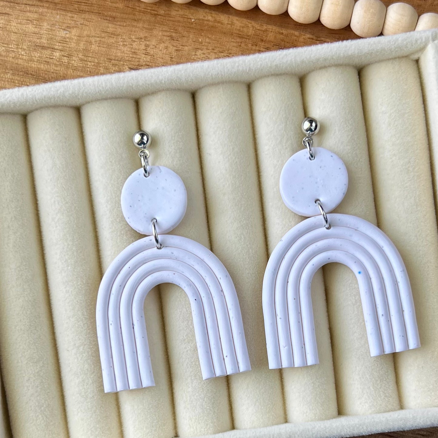 White Speckled Arch Polymer Clay Earrings