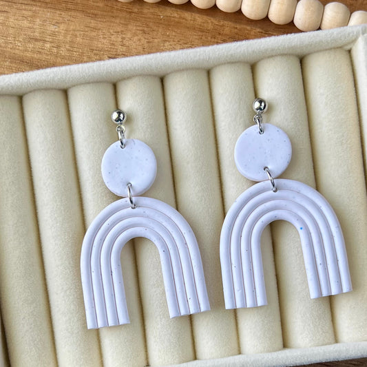 White Speckled Arch Polymer Clay Earrings