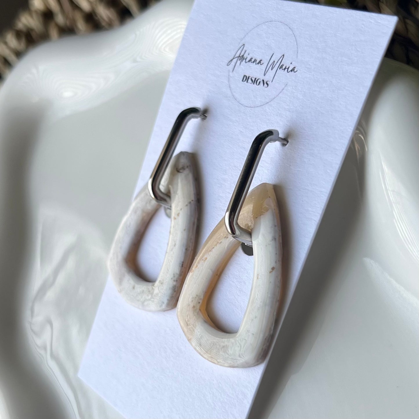 Warm Ivory Huggie Hoop Clay Earrings