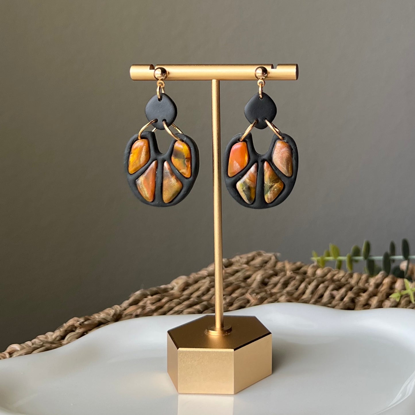 Amber Flame: Bezel Polymer Clay  Earrings