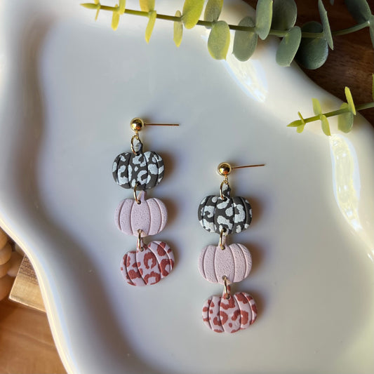 Animal Print Pumpkin Trio Polymer Clay Earrings
