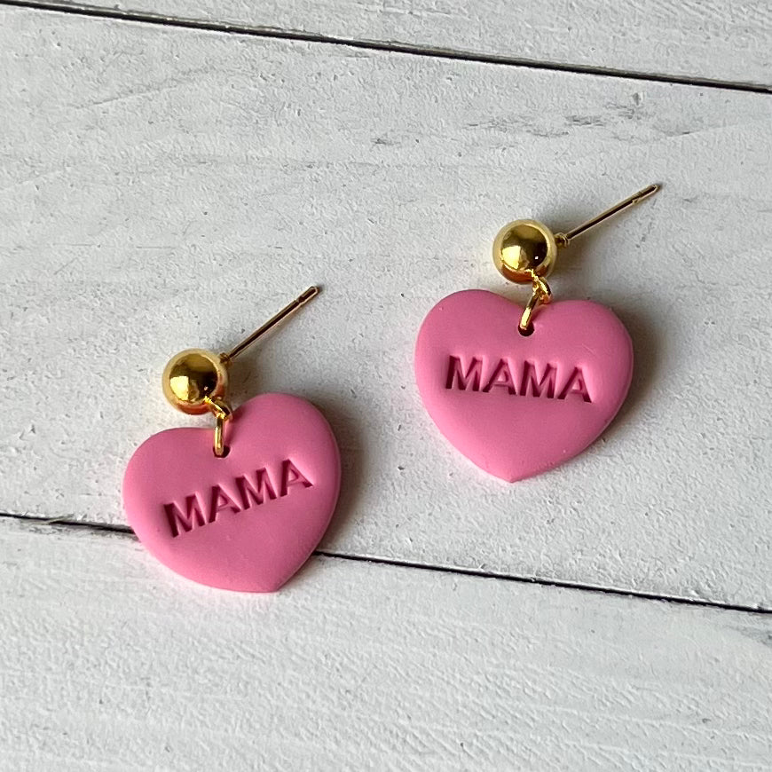 Mother’s Day Mom & Mama Heart Polymer Clay Earrings