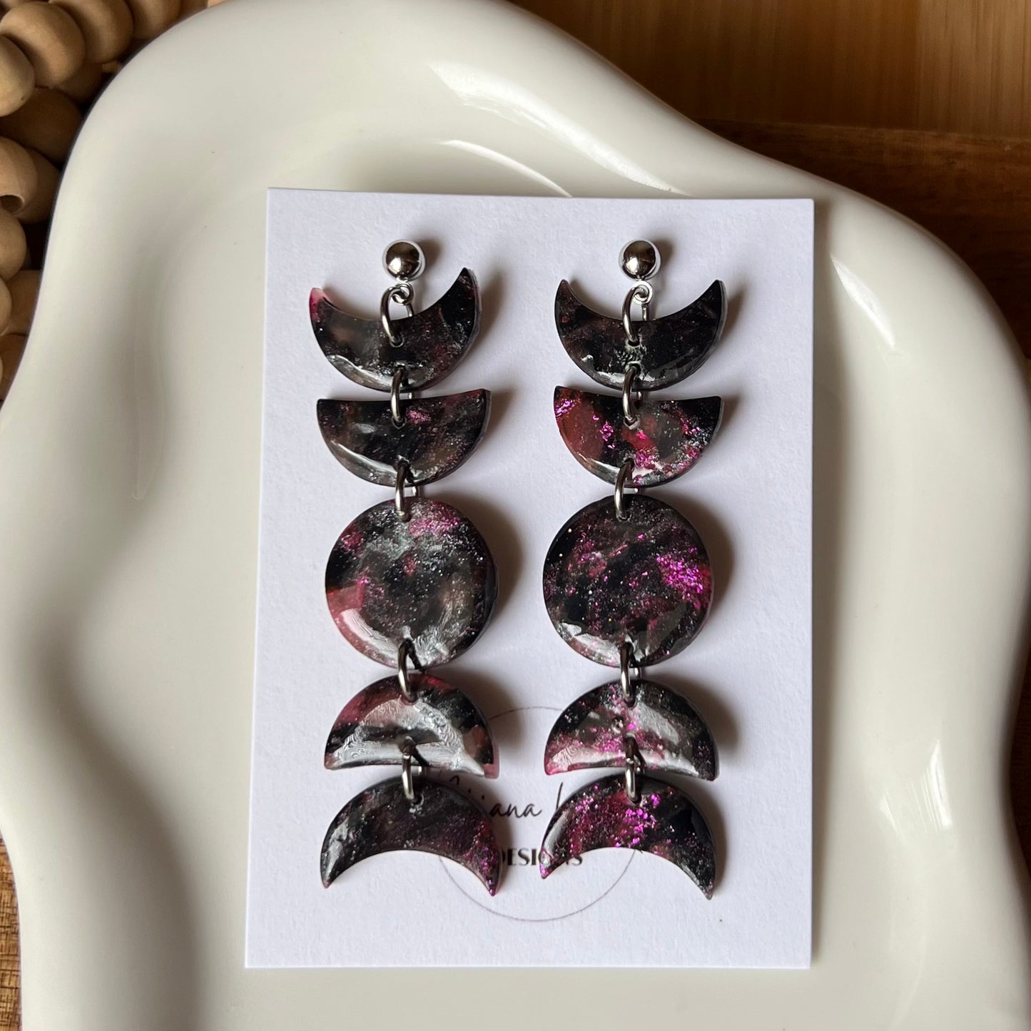 Black & Purple Moon Phase Polymer Clay Earrings