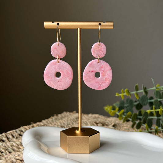Pink Marbled Organic Circle Polymer Clay Earrings