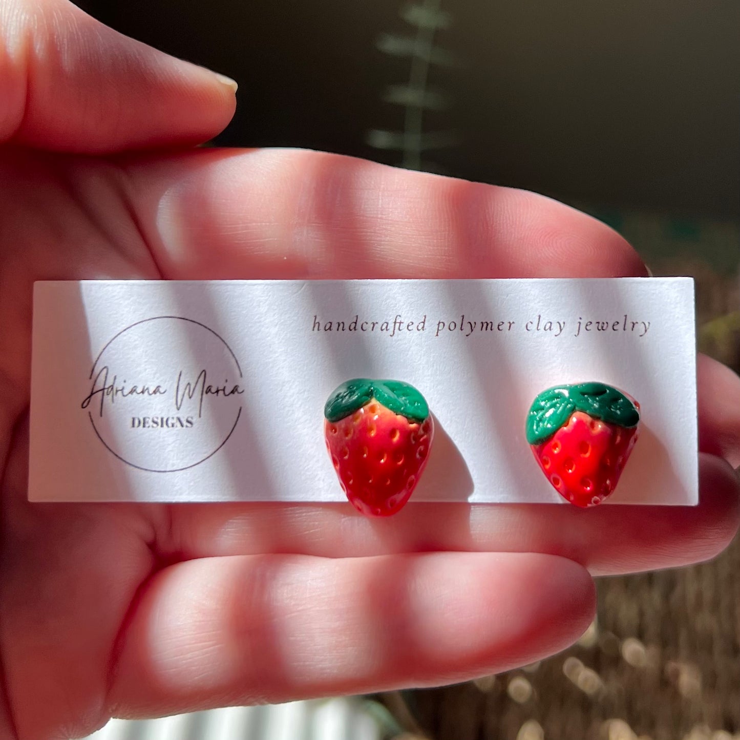 Mini Red Strawberry Polymer Clay Stud Earrings, miniature fruit realistic