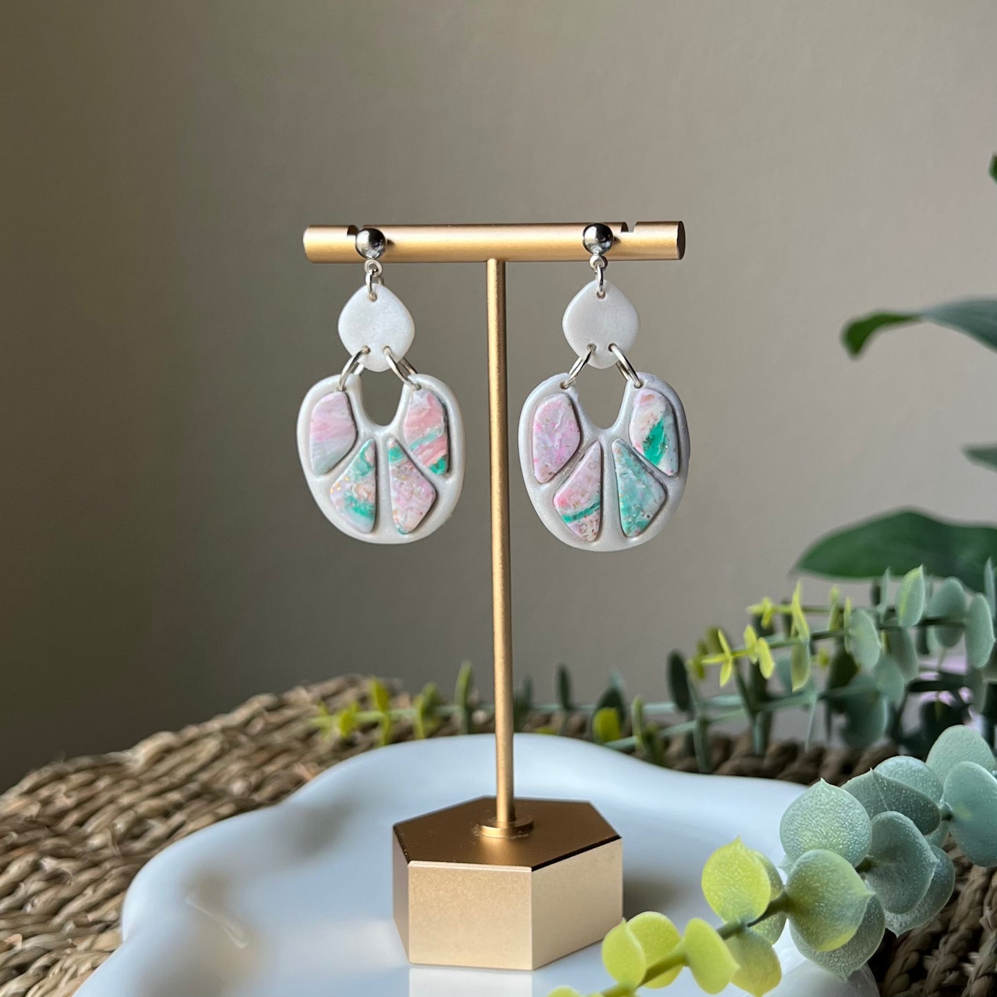 Marbled Bezel Polymer Clay Earrings