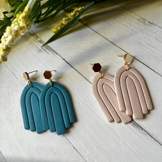 Boho Embossed Arch Polymer Clay Dangle Earrings