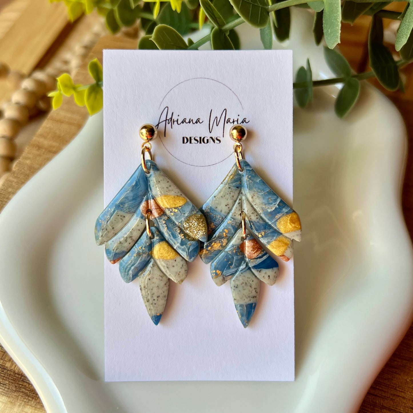 Blue Marbled Polymer Clay Earrings