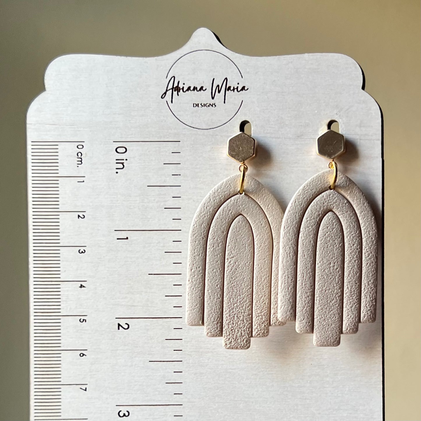 Cream Tiered Arches Polymer Clay Dangle Earrings