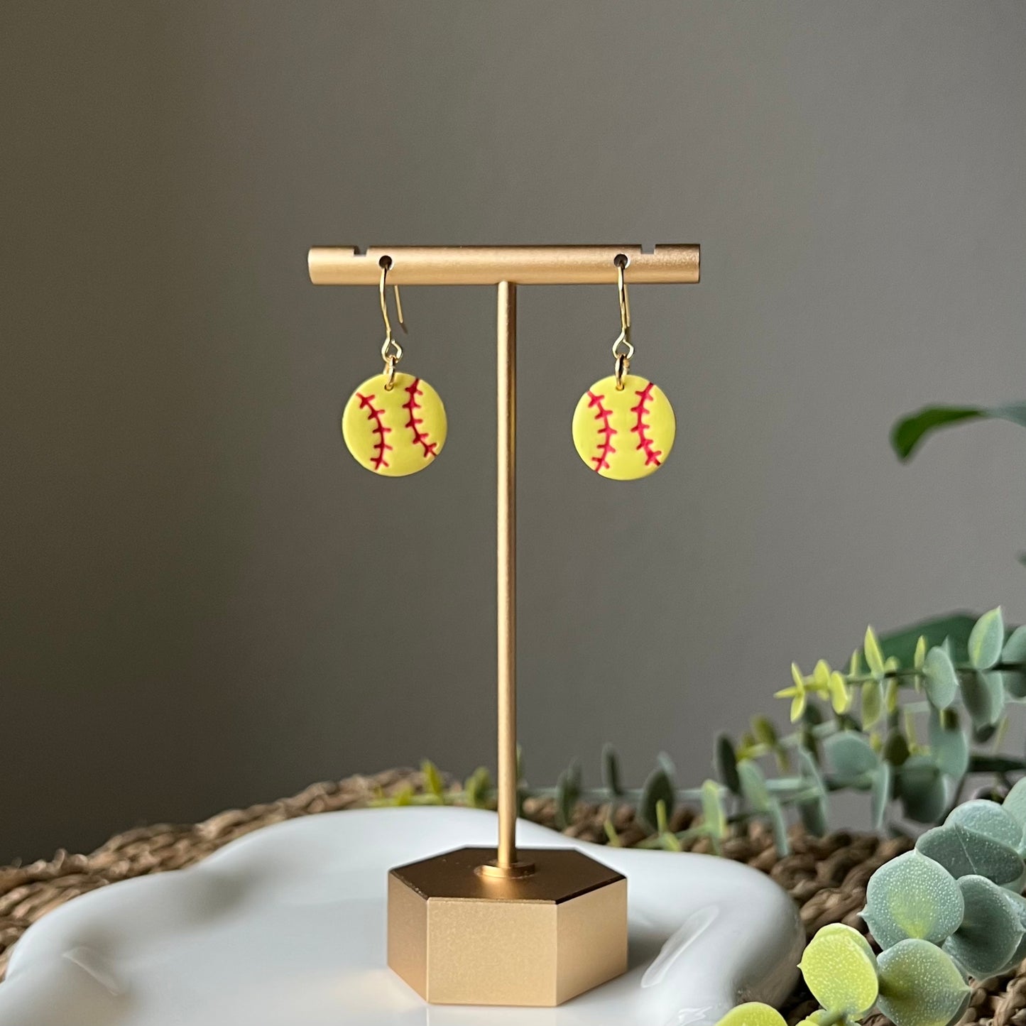 Softball Dangle Polymer Clay Earrings