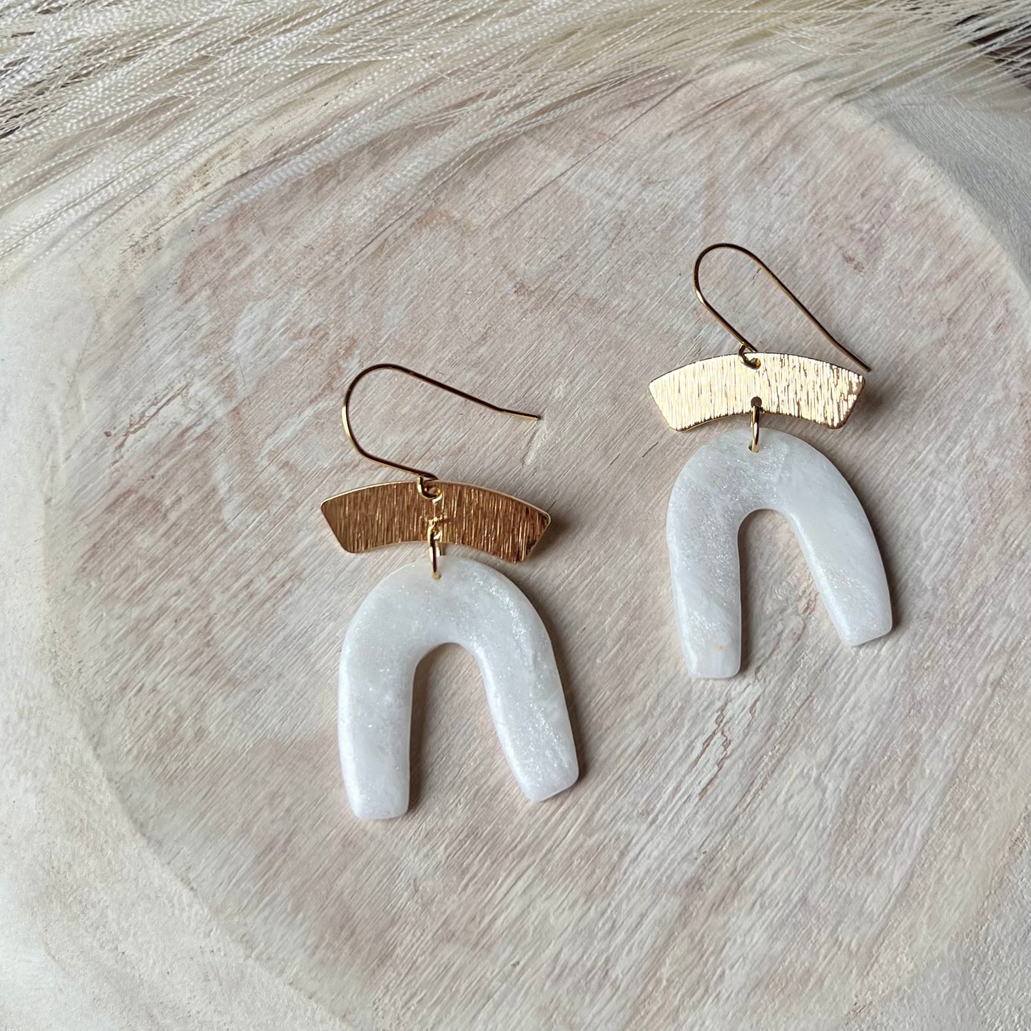 White & Translucent Shimmer Organic Arch Polymer Clay Earrings
