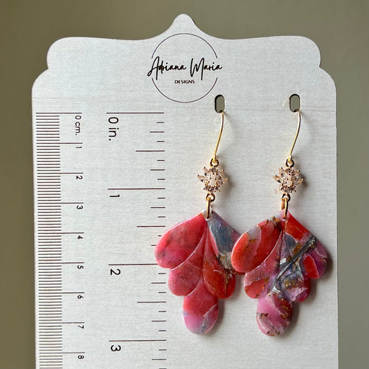 Polymer Clay Earrings - Rosso Marbled, Lightweight Statement Dangles